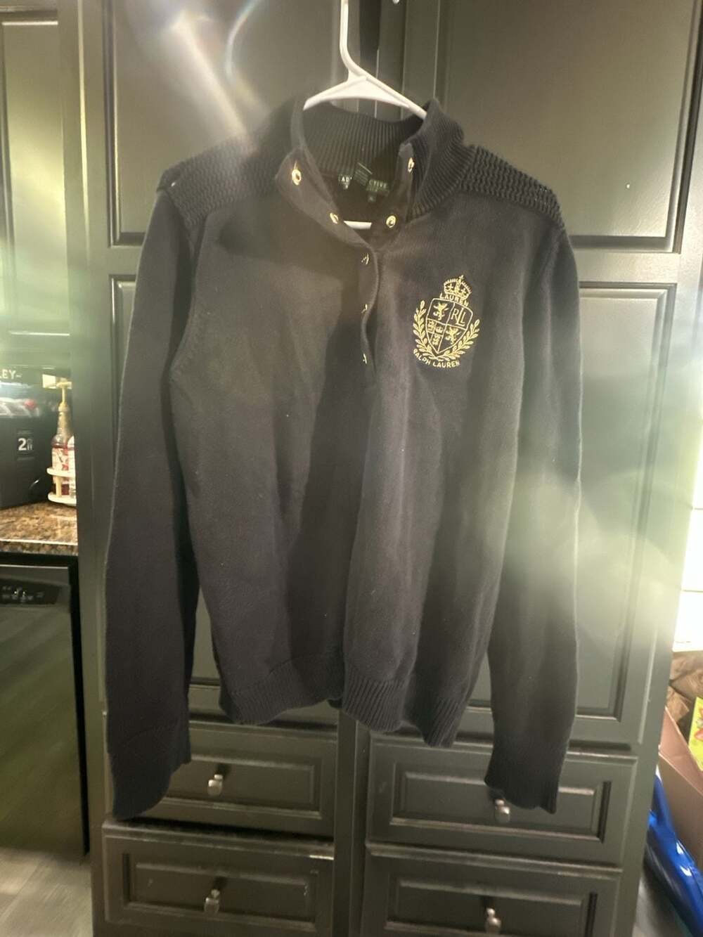 Lauren Active Ralph Lauren Black Mock Neck Sweater with Gold Crest#627